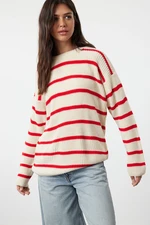 Trendyol Cream Wide Pattern Striped Knitwear Sweater