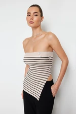 Trendyol Beige Striped Strapless Premium Yarn/Special Yarn Knitwear Blouse