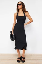 Trendyol Black Fitted Square Neck Ribbed Stretchy Knitted Maxi Pencil Dress