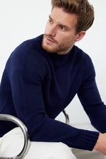 Trendyol Navy Blue Slim Fit Slim Cut Half Turtleneck Raglan Sleeve Plain Basic Knitwear Sweater