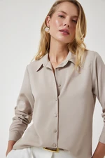 Happiness İstanbul Women's Mink Soft Textured Basic Shirt