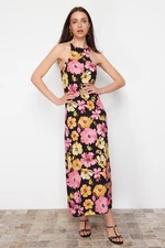 Trendyol Black Floral Printed Straight Cut Viscose Maxi Woven Dress