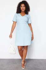 Trendyol Curve Light Blue V-Neck Tencel Mini Denim Dress