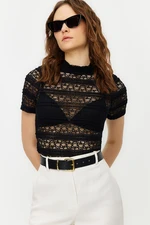 Trendyol Black Lace Regular/Regular Fit High Neck Knitted Blouse