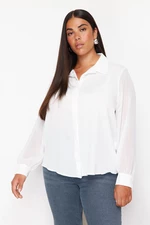 Trendyol Curve White Long Sleeve Buttoned Chiffon Woven Shirt