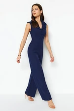 Trendyol Navy Blue Jacket Collared Button Detailed Woven Jumpsuit