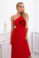 Dámské plisované šaty s květem - červená