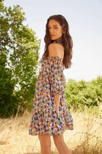 Trendyol Multi Color Waist Open Mini Woven Carmen Collar Wzorzysta tkana sukienka