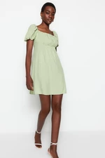 Trendyol Mint Waist Opened Mini Textured Woven Fabric Dress