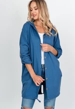 Women's oversize sweatshirt with hood and button fastening - dark blue,