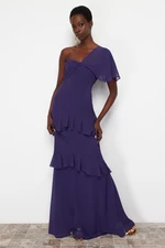 Trendyol Purple A-Cut Ruffled Long Evening Dress