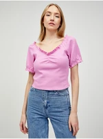 Růžový crop top Pieces Tegan - Dámské