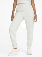 Krémové dámské tepláky Puma ESS+ Embroidery High-Waist Pants - Dámské