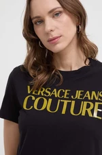 Bavlnené tričko Versace Jeans Couture dámsky, čierna farba, 76HAHG03 CJ00G