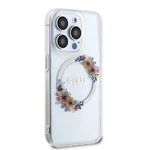 Zadní kryt Guess PC/TPU Flowers Ring Glossy Logo MagSafe pro Apple iPhone 15 Pro Max, transparentní