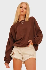 Trend Alaçatı Stili Women's Bitter Brown Crew Neck Oversize Basic Sweatshirt