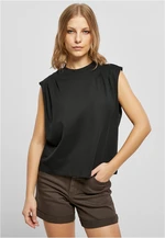 Women's Organic Top with Heavy Pleated Shoulder in Black