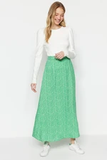 Trendyol Green Floral Printed Viscose Knitted Flare Skirt