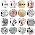 Real Sparkling Shining Path Daisy Meadow Pave & Freehand Heart Clip Charm 925 Sterling Silver Beads Fit Bracelet Fashion Jewelry