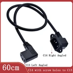 IEC320 C14 with screw holes Right Angled and C13 Left Angled, C14 to C13 Extension cord, 60cm, SVT 3X18AWG