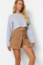 Trendyol Camel Pocket Buttoned Woven Short Skirt