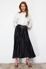 Trendyol Black Pleated Woven Skirt