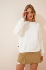 Happiness İstanbul Women's Ecru Raised Basic Sweatshirt