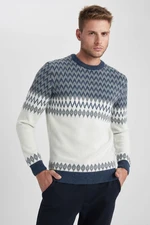 DEFACTO Regular Fit Patterned Crew Neck Sweater