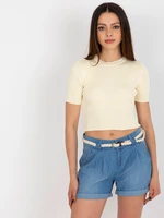 Cream crop top with ribbed cut