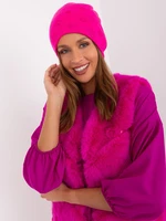 Dark pink winter hat with appliqués