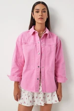 Happiness İstanbul Women's Pink Pocketed Oversize Gabardine Jacket