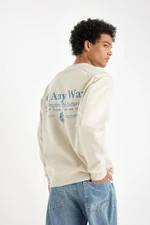 DEFACTO Men's Beige Boxy Fit Crew Neck Back Printed Sweatshirt