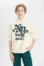 DEFACTO Boy Oversize Fit Wide Pattern Hooded Text Printed Thick Sweatshirt