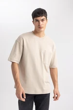 DEFACTO Oversize Wide Pattern Crew Neck Short Sleeve 100% Cotton Heavy Fabric Basic Plain T-Shirt