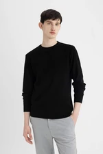 DEFACTO Black Standard Fit Regular Cut Crew Neck Textured Knitwear Sweater