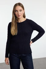 Trendyol Navy Blue Hair Knitted Crew Neck Knitwear Sweater