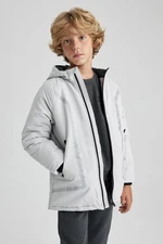 DEFACTO Boys Water Repellent Reflector Printed Hooded Fleece Lined Coat