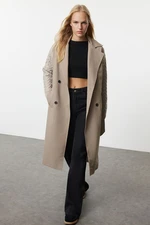 Trendyol Beige Sleeves Knitwear Detailed Regular Long Trench Coat