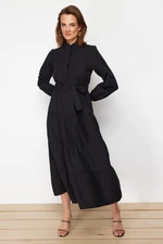 Trendyol Black Belted Grand Collar Button Detailed Woven Dress