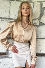 Trend Alaçatı Stili Women's Beige Satin Crop Shirt