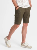 Ombre One-color men's shorts with cargo pockets - dark olive