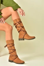 Fox Shoes Tan/tan Suede Women's Boots with Lace-Up Detail