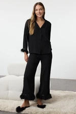 Trendyol Black Otrish Detailed Viscose Woven Pajama Set