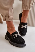 Women's eco-suede moccasins with black wister decoration