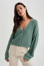 DEFACTO Regular Fit V Neck Basic Plain Buttoned Knitwear Cardigan