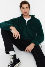 Trendyol Emerald Green Regular Cut Zippered Stoppered Warm Plush Sweatshirt