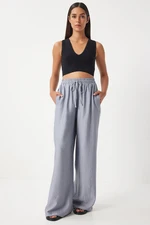 Happiness İstanbul Women's Gray Wide Leg Casual Ayrobin Trousers