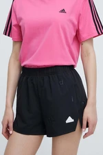 Šortky adidas dámske, čierna farba, jednofarebné, vysoký pás, IS4315