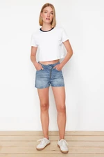 Trendyol Blue Waist Detailed High Waist Denim Shorts & Bermuda