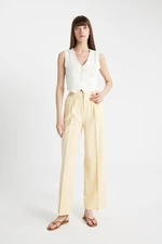 DEFACTO Wide Leg Pocket High Waist Standard Length Linen Blend Trousers